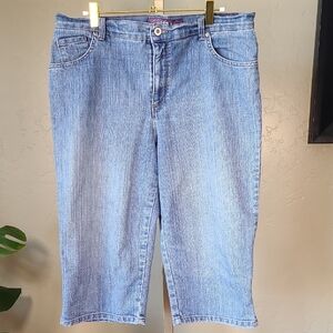 Gloria Vanderbilt Blue Cropped Ankle Jeans Embroidered Pockets 14 Petite